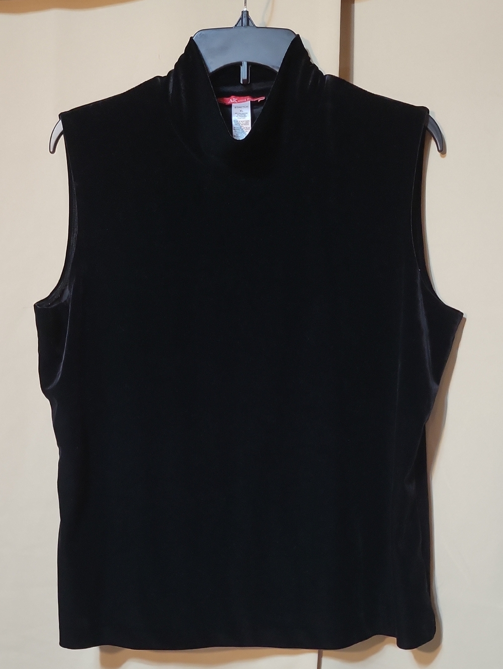 Anne Klein Black Velvet Sleeveless Mock Neck Tank